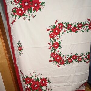 Festive Holiday Tablecloth with Red and Green Poinsettias